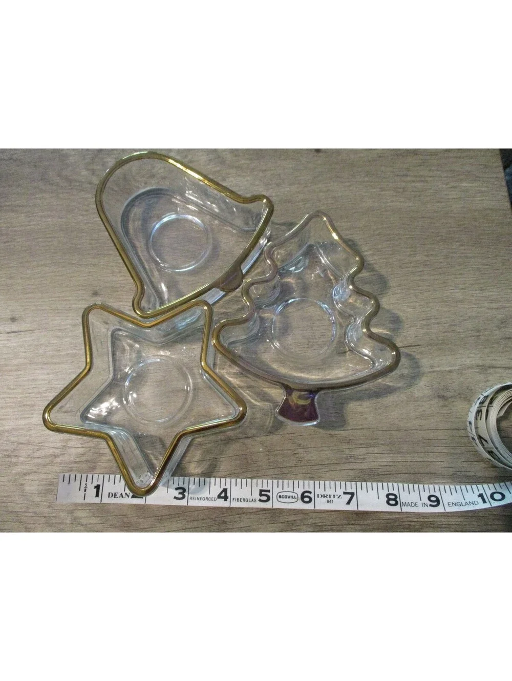 Vintage Indiana Glass Holiday Gold Christmas Candle Holder Candy Dish Set of 3
